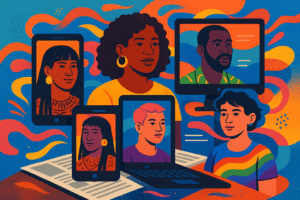 Ilustração que representa a pluralidade de narrativas possibilitada pela ascenção do jornalismo independente nativo digital. Imagem gerada através de Inteligência Artificial - ChatGPT