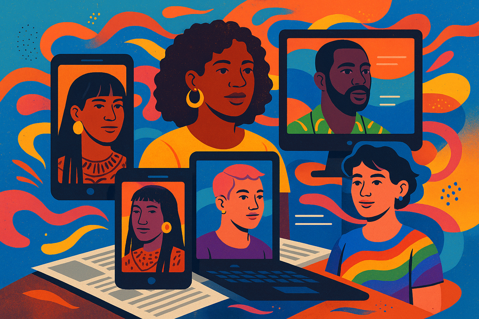 Ilustração que representa a pluralidade de narrativas possibilitada pela ascenção do jornalismo independente nativo digital. Imagem gerada através de Inteligência Artificial - ChatGPT